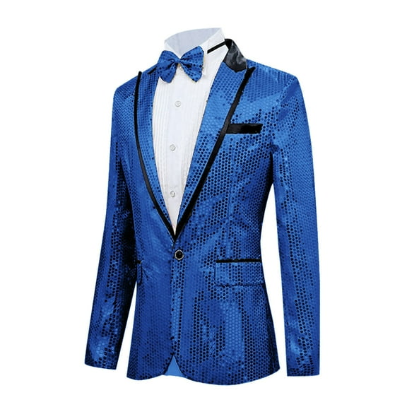 Fgnfyis Mens Blazer Jacket Mens Performance Suit Pink Silver Sequin Male Stage Performance Slim Fit Suit Jacket Mens Coat Blue XL