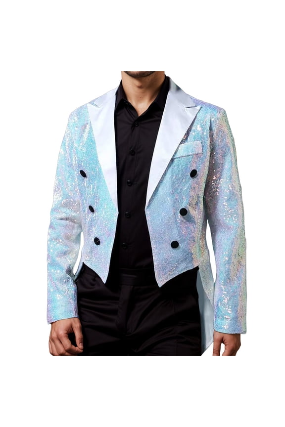 Mens Blazer Jacket Sequin Tuxedo Tailcoat Formal Evening Party Elegant Stage Performance Jacket Mens Jackets White XXL