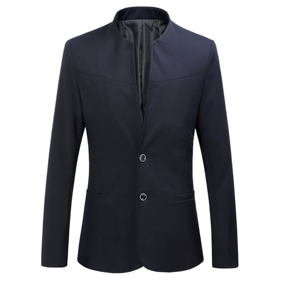 Fgnfyis Mens Blazer Jacket Spring Autumn Collar Two Button Small Suit for Men Solid Color Plus Size Fashionable Casual Mens Coat Navy XXXXL