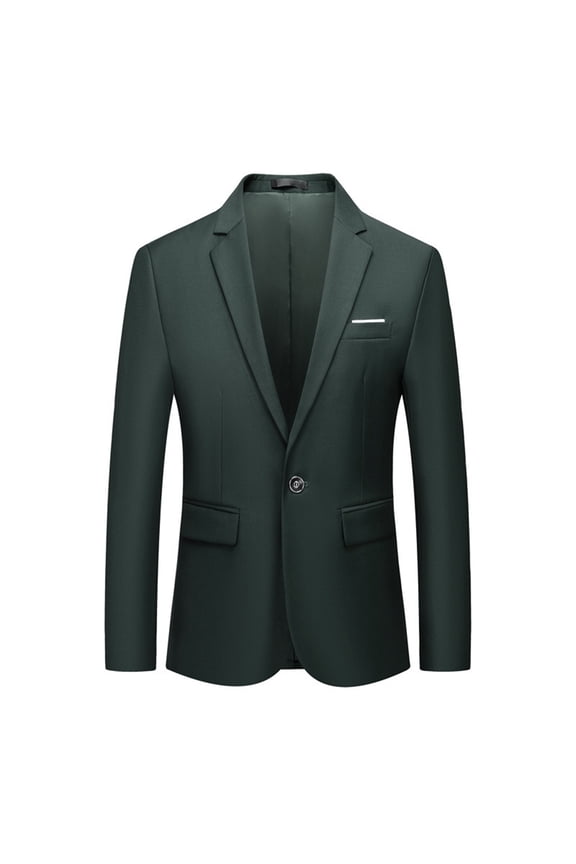 Mens Blazer Mens Business Casual Fashion One Button Solid Color Suit Coat for Smart Everyday Wear Mens Jackets Green L