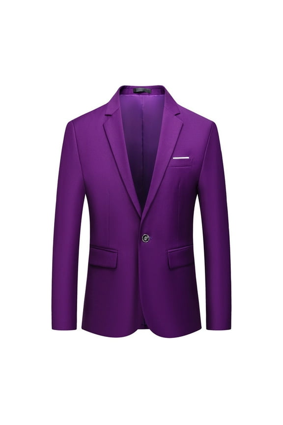 Mens Blazer Mens Business Casual Fashion One Button Solid Color Suit Coat for Smart Everyday Wear Mens Jackets Purple L