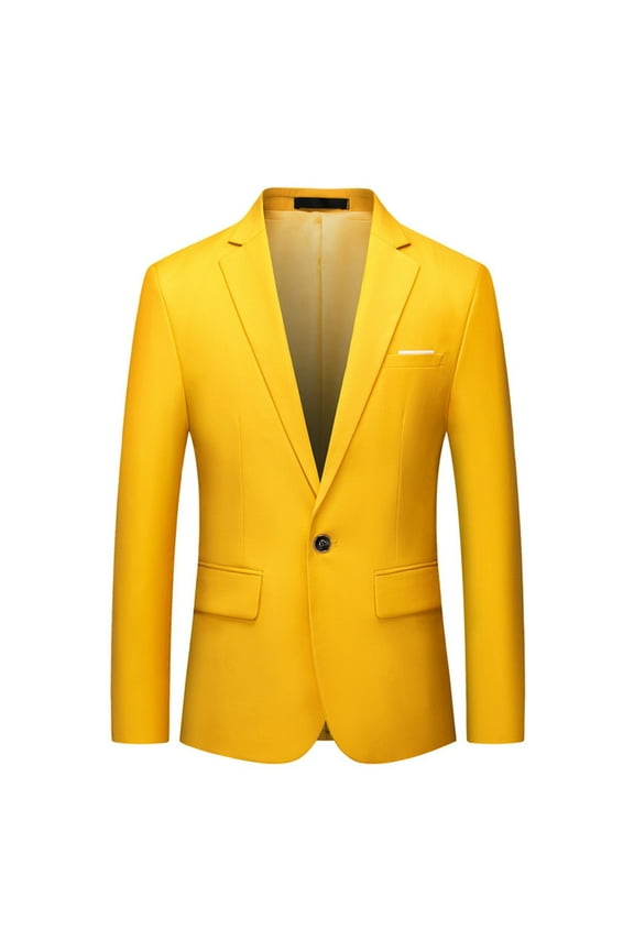 Mens Blazer Mens Business Casual Fashion One Button Solid Color Suit Coat for Smart Everyday Wear Mens Jackets Yellow XL