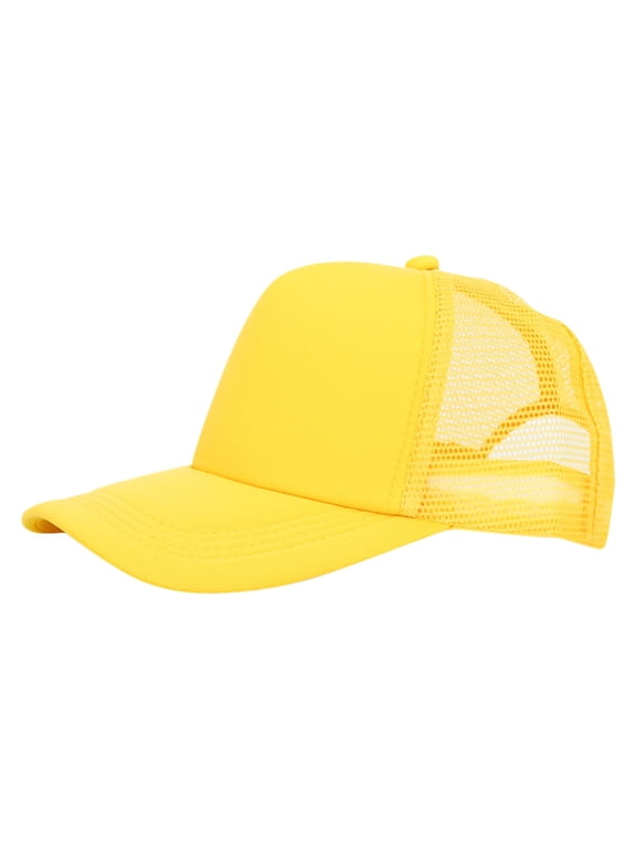 Mens Cap Solid Color Light Plate Embroidery Unisex Sunscreen Breathable Mesh Outdoor Womens Trucker Hats Yellow M