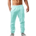 thumbnail image 1 of Fgnfyis Mens Casual Linen Pants Loose Fit Elastic Drawstring Waist Straight-Legs Summer Yoga Beach Long Pants Mint Green L, 1 of 3