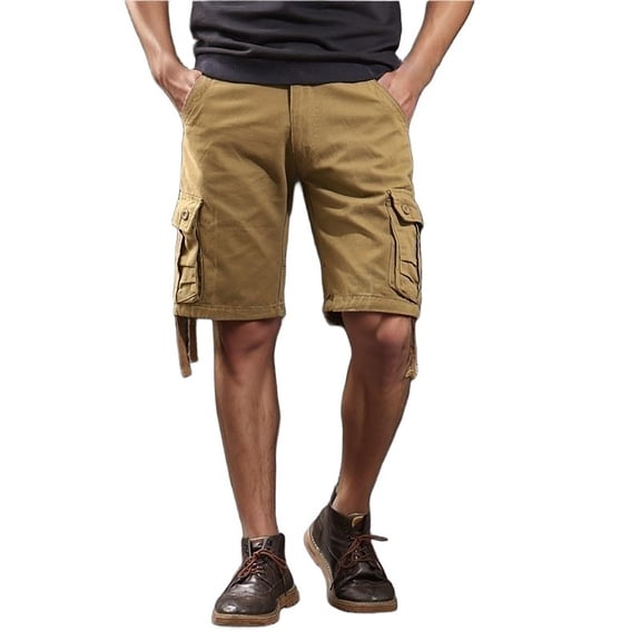 Fgnfyis Mens Casual Mid Waist Pant Short Cargo Pant Solid Splice Pocket Drawstring Shorts Fashion Solid Color Loose Pant Short Shorts for Men Gold 29