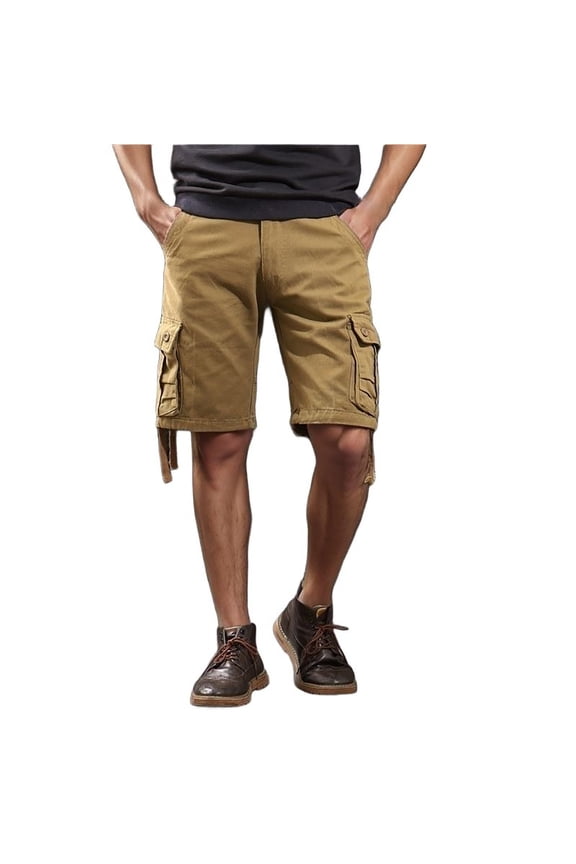 Mens Casual Mid Waist Pant Short Cargo Pant Solid Splice Pocket Drawstring Shorts Fashion Solid Color Loose Pant Short Shorts for Men Gold 31