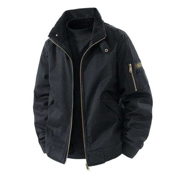 Fgnfyis Mens Coat Jacket Winter Stand Collar Lined Thickened Warm Outdoor Casual Coat for Cold Weather Jackets for Men Black M