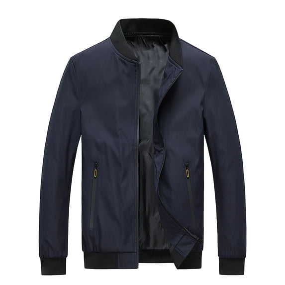 Fgnfyis Mens Coat Lightweight Zip up Slim Fit Windbreaker Track Jacket Spring Fall Pockets Mens Jackets Casual Stylish Dark Blue XXXL
