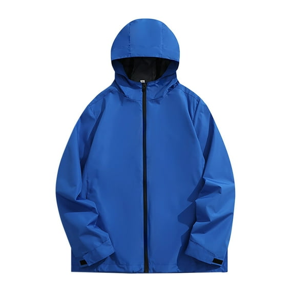 Fgnfyis Mens Coats Solid Color Hooded Windproof Zipper Cardigan Casual Loose Sports Jacket Jackets for Men Blue L