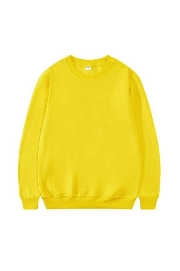 Mens Crewneck Sweatshirt Solid Color Long Sleeve Lightweight Sweatshirt Casual Workout Pullover Shirt Tops Yellow L