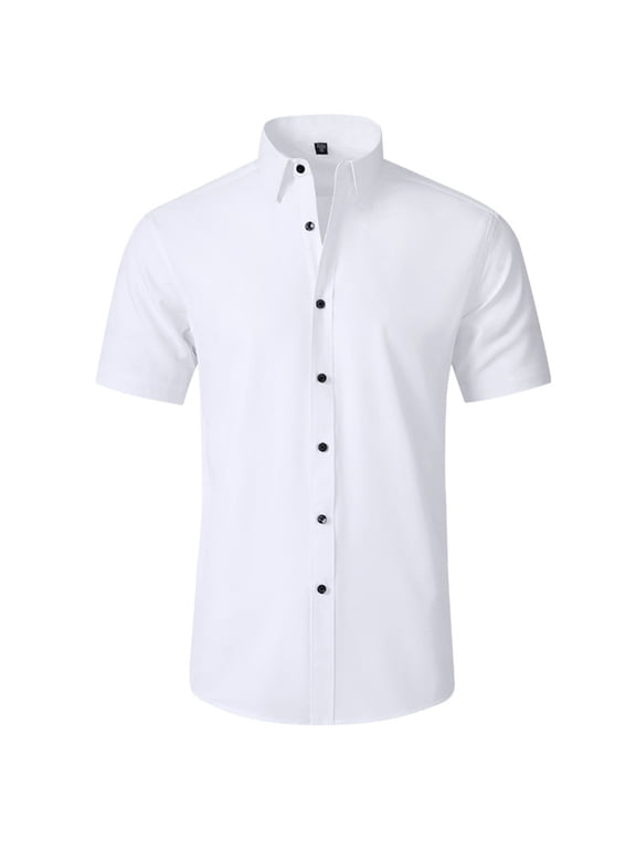 Mens Dress Shirts Short Sleeve Performance 4 Way Stretch Frees Casual Button Down Shirt Mens Tops White 42