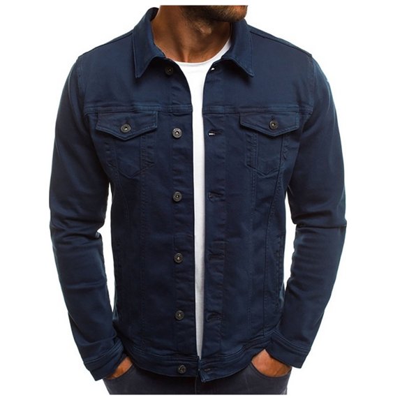 Fgnfyis Mens Jacket Autumn Winter Casual Solid Color Buttoned Denim Jacket Workwear Style Cardigan Mens Winter Coats Navy XL