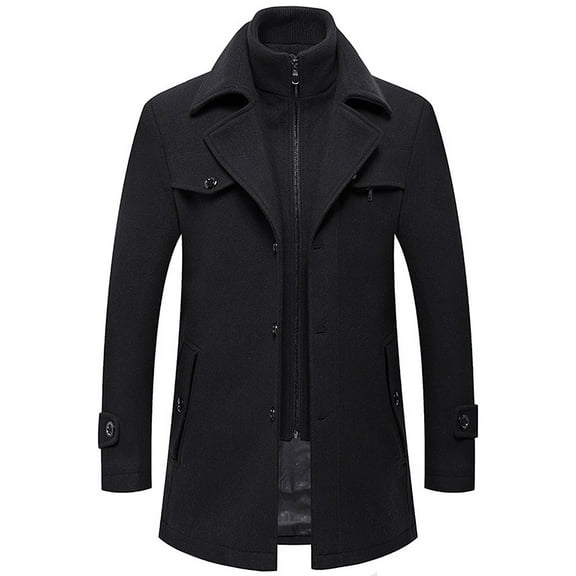 Fgnfyis Mens Jacket Casual Wool Blend Overcoat Solid Color Double Convertible Detachable Collar Padded Fashion Thicken Warm Topcoat Coats for Men Black XXXL