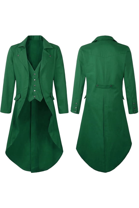 Mens Jacket Gothic Tailcoat Elegant Formal Court Dress for Performance Halloween Mens Winter Coat Green L