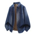 thumbnail image 1 of Fgnfyis Mens Jacket Lined Denim Jacket Winter Warm Long Sleeve Shirt Casual Loose Fit Coat for Cold Weather Comfortable Coats for Men Dark Blue XXXL, 1 of 5