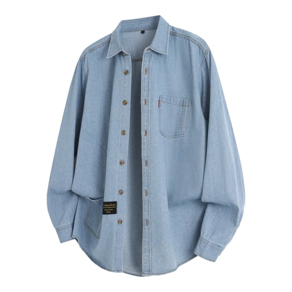 Fgnfyis Mens Jacket Mens Loose Long Sleeved Denim Jacket Casual Outerwear for Everyday Wear Winter Coats for Men Light Blue L