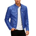 thumbnail image 1 of Fgnfyis Mens Jacket Motorcycle Leather Jacket Stand Collar Punk Style Outerwear Coat for Casual Wear and Riding Windproof Coats for Men Blue M, 1 of 4