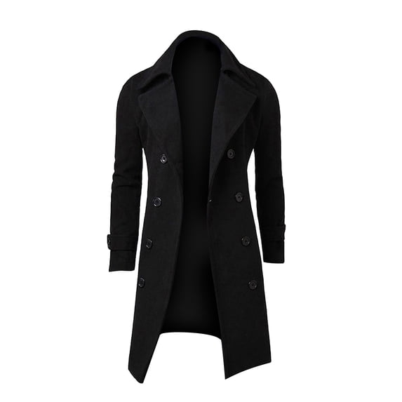 Fgnfyis Mens Jacket Slim Fit Stylish Winter Trench Coat Double Long Hooded Lined Trench Coat Men Black M