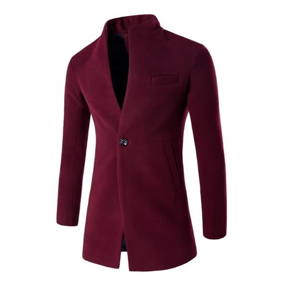 Fgnfyis Mens Jacket Winter Long Sleeve Classic Trench Coat Button Slim Fit Casual Wool Blend Overcoat European Size Mens Coats Red S