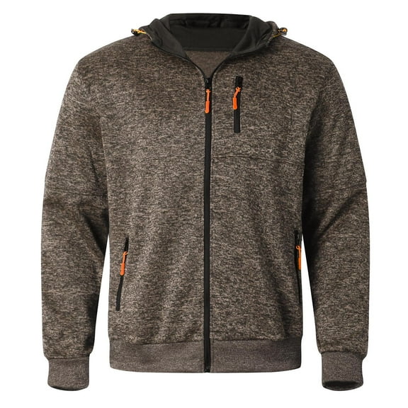 Fgnfyis Mens Jackets Autumn Winter Sports Leisure Jacquard Hoodie Cardigan Knit Sweater Mens Coat Coffee S