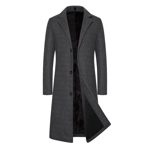 Fgnfyis Mens Jackets Autumn Winter Wool Blend Long Coat Solid Color Thicken Overcoat Men’S Trench Coat Mid Length Warm Mens Coats Dark Gray L