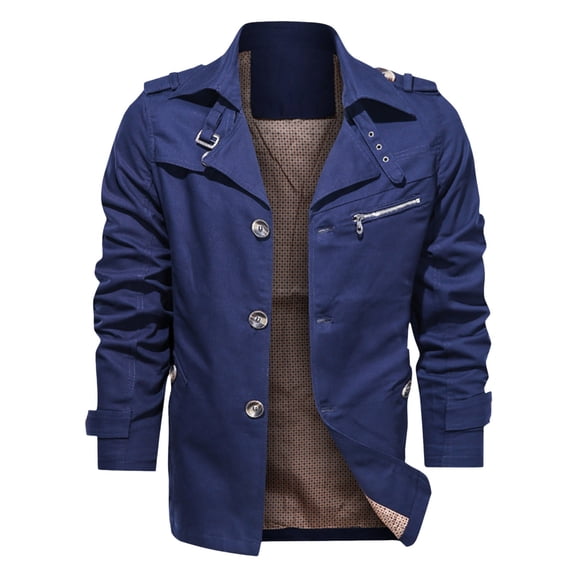 Fgnfyis Mens Jackets Casual Lapel Mid Length Pure Jacket Coats for Men Blue XXL