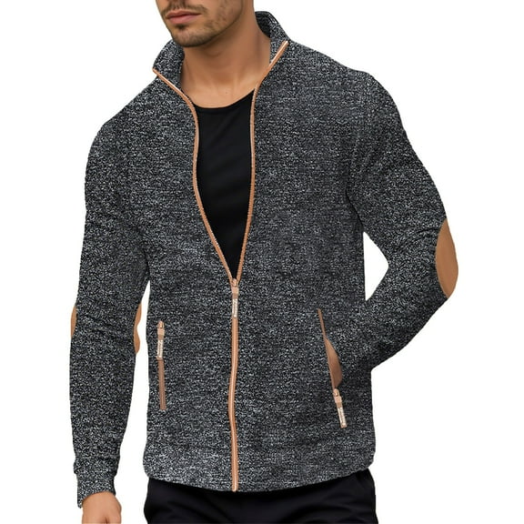 Fgnfyis Mens Jackets Casual Lightweight Jacket with Long Zipper and Knit Sleeve Design Fashion Outerwear for Everyday Wear Trench Coat Men Grey M