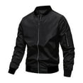 thumbnail image 1 of Fgnfyis Mens Jackets Casual Stylish Solid Color Autumn Winter Windproof Zipper Baseball Jacket Long Sleeve Collarless Coat Men Jacket Black XXL, 1 of 4