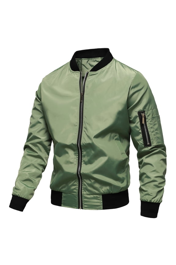 Mens Jackets Casual Stylish Solid Color Autumn Winter Windproof Zipper Baseball Jacket Long Sleeve Collarless Coat Men Jacket Green XXXXL