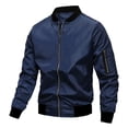 thumbnail image 1 of Fgnfyis Mens Jackets Casual Stylish Solid Color Autumn Winter Windproof Zipper Baseball Jacket Long Sleeve Collarless Coat Men Jacket Navy XXXL, 1 of 4