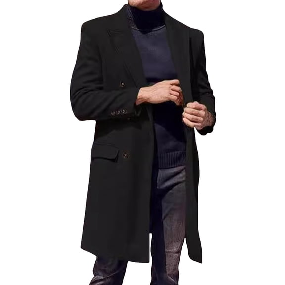 Fgnfyis Mens Jackets Fashion Handsome Long Wool Overcoat Comfortable Warm Soft Coat Mens Winter Coats Black L
