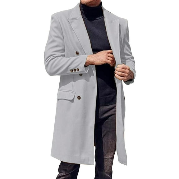 Fgnfyis Mens Jackets Fashion Handsome Long Wool Overcoat Comfortable Warm Soft Coat Mens Winter Coats Grey M