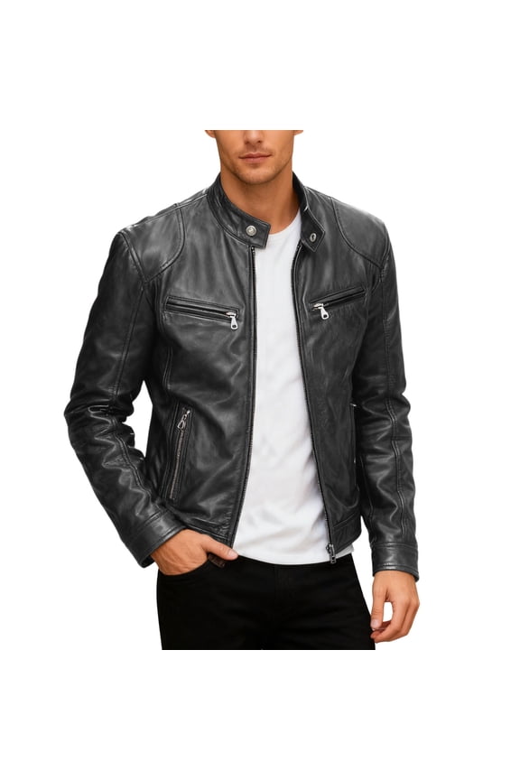 Mens Jackets Motorcycle Leather Jacket Stand Collar Punk Style Outerwear Coat for Casual Daily Wear and Riding Winter Coats for Men Black XXXXXXXL