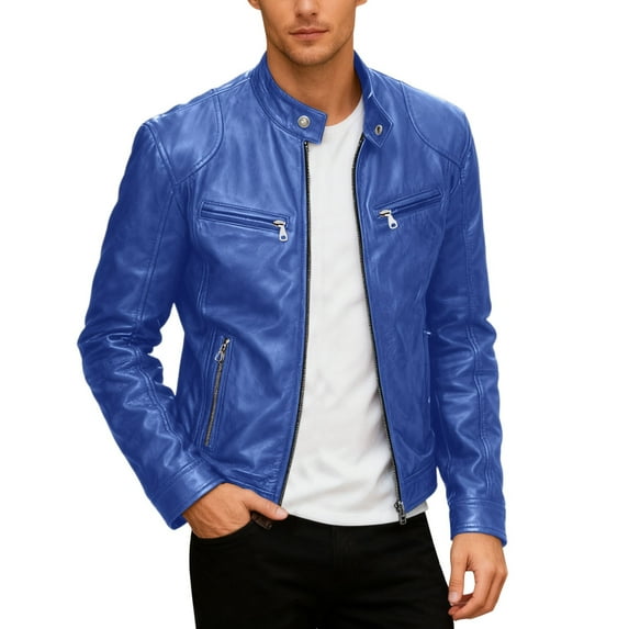 Fgnfyis Mens Jackets Motorcycle Leather Jacket Stand Collar Punk Style Outerwear Coat for Casual Daily Wear and Riding Winter Coats for Men Blue XXXXXXXXL