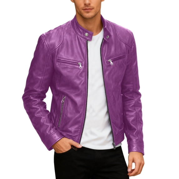 Fgnfyis Mens Jackets Motorcycle Leather Jacket Stand Collar Punk Style Outerwear Coat for Casual Daily Wear and Riding Winter Coats for Men Purple XXXXXXL