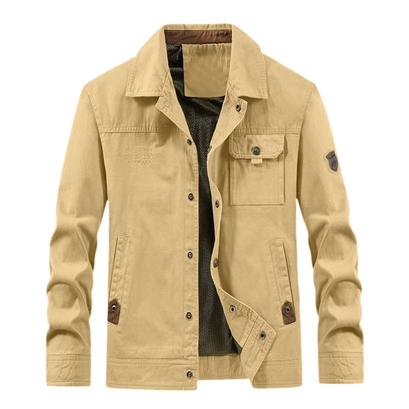 Fgnfyis Mens Jackets Outdoor Pocket Cargo Jacket Plus Size Mens Coat Khaki XL