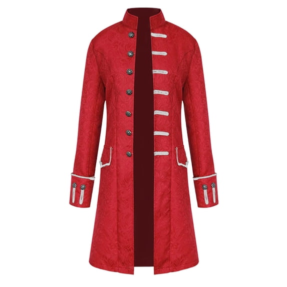 Fgnfyis Mens Jackets Overcoat Jacquard Weave Stand Collar Long Sleeve Retro Coat Performance Mens Winter Coats Red XXL
