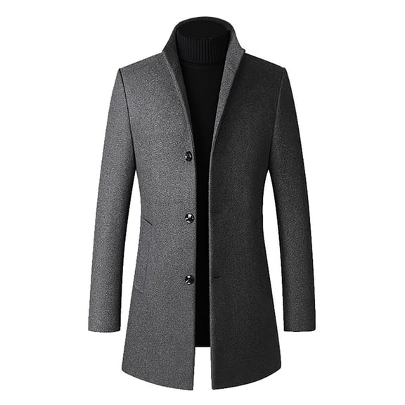 Fgnfyis Mens Jackets Solid Color Lengthened Prom Jacket Suit Long Sleeved Stand Collar Trench Fit Formal Banquet Winter Coats for Men Grey XL