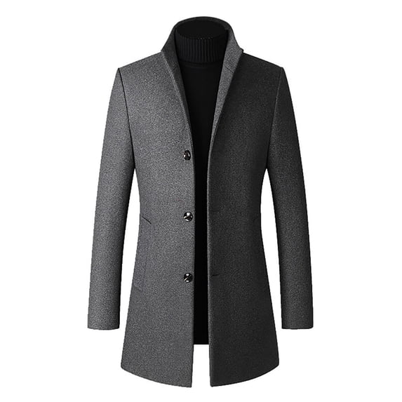 Fgnfyis Mens Jackets Solid Color Lengthened Prom Jacket Suit Long Sleeved Stand Collar Trench Fit Formal Banquet Winter Coats for Men Grey XXXL