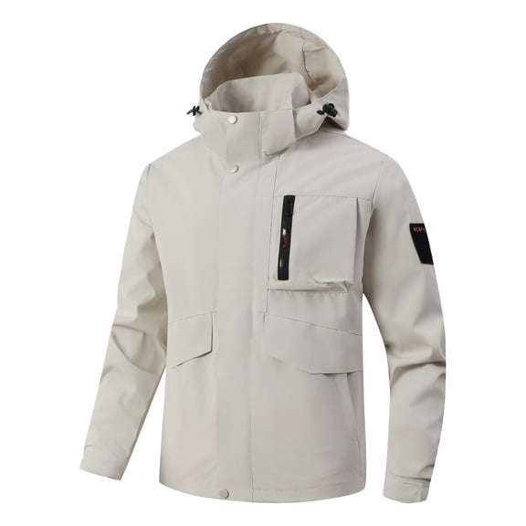 Fgnfyis Mens Jackets Spring Fall Solid Color Outdoor Hooded Hardshell Fashion Mountaineering Jacket Mens Winter Coats White S