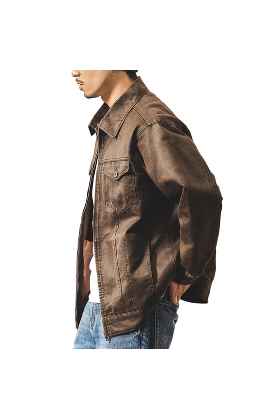 Mens Jackets Waxed Casual Jacket Outdoor Windproof Lightweight Utility Work Coat with Multiple Pockets for Streetwear Mens Winter Coats Khaki M