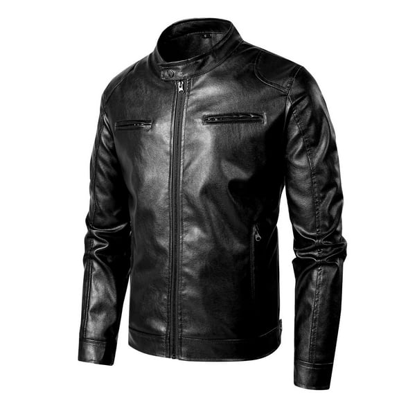 Fgnfyis Mens Leather Coat Motorcycle Motorbike Stand Collar Spring Autumn Handsome Youth Large Size Mens Coats Black M