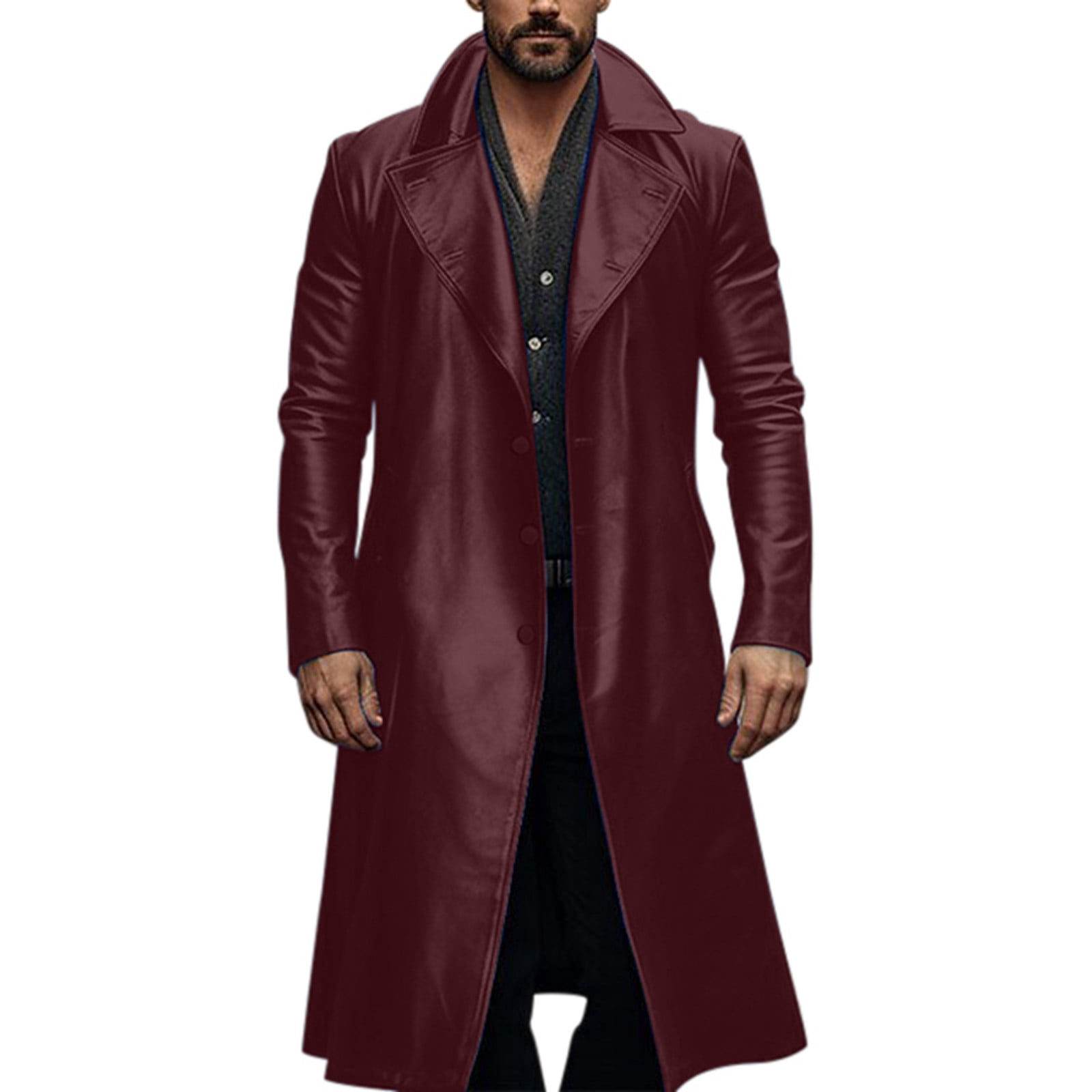 Fgnfyis Mens Leather Jacket Fall Solid Color Lapel Pocket Slim