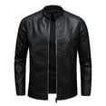 thumbnail image 1 of Fgnfyis Mens Leather Jacket Large Size Stand Collar Trend Slim Fit Casual Motorcycle Style Mens Coat Black L, 1 of 5