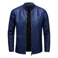thumbnail image 1 of Fgnfyis Mens Leather Jacket Large Size Stand Collar Trend Slim Fit Casual Motorcycle Style Mens Coat Blue XXXXL, 1 of 5