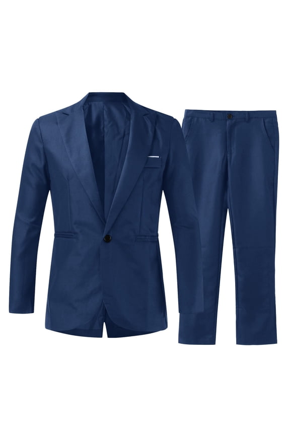 Mens Pieces Suit Elegant Solid One Button Slim Fit Party Suit Shirt Pants Tie Set Men's Trousers Suit Navy M