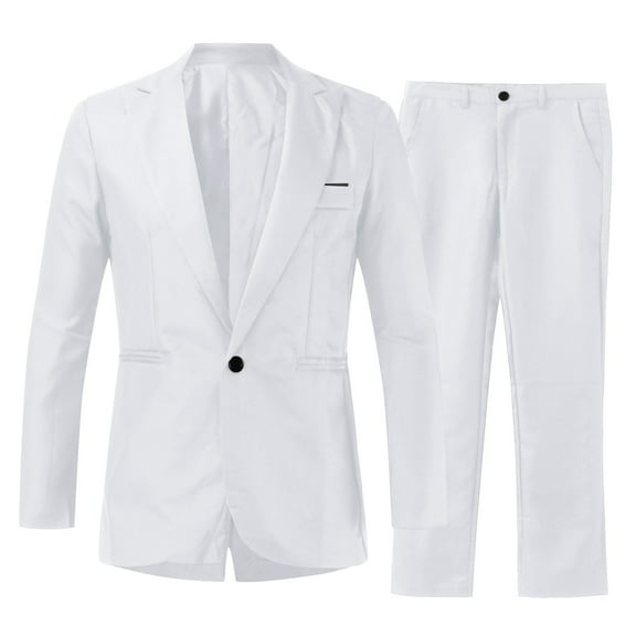 Fgnfyis Mens Pieces Suit Elegant Solid One Button Slim Fit Party Suit Shirt Pants Tie Set Men's Trousers Suit White XL