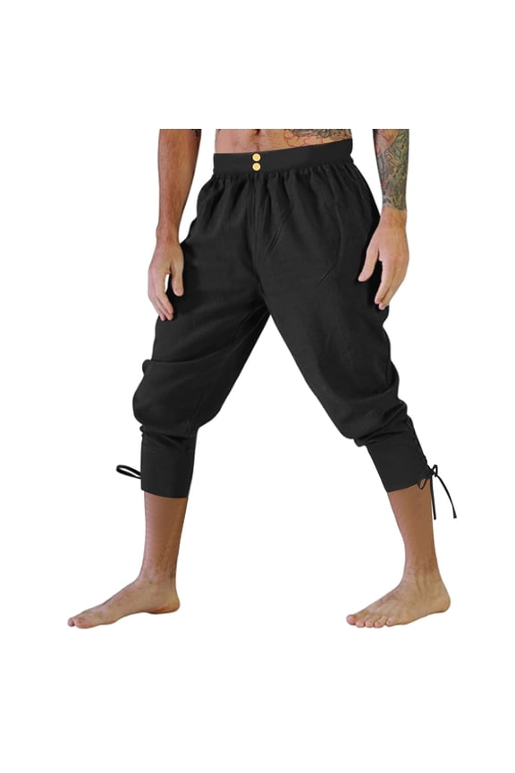 Mens Retro Solid Color Pants Ankle Strap Pants Quick Drying Pants Trousers for Men Black L