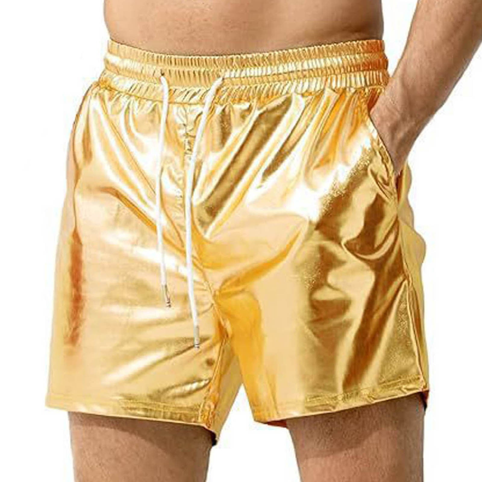 Fgnfyis Mens Sexy Shorts Metallic Shiny Sparkly Hot Drawstring