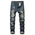 thumbnail image 1 of Fgnfyis Mens Stretch Slim Fit Jeans Ripped Distressed Straight Leg Denim Pants Stretch Motorcycle Jeans Trousers Mens Pants Dark Blue 36, 1 of 8